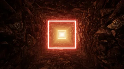 Glow Square Light Stone Cave Tunnel Background Stock Footage 201201694