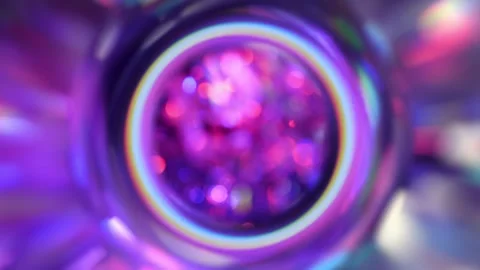 Glow through the lens. Rays of light, glare and reflections. Spinning Neon ring Video stock 258409198