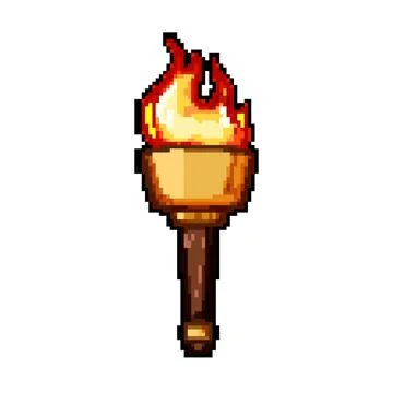 Glow torch fire pixel art vector illustration Stock Illustration