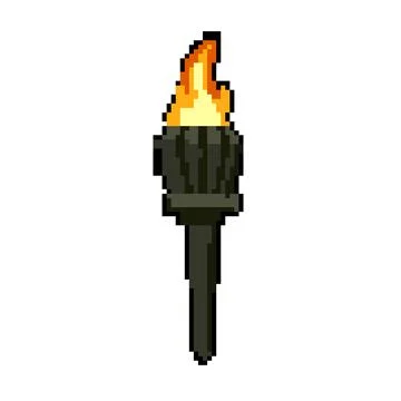 Glow torch fire pixel art vector illustration Stock Illustration