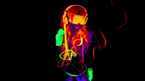 Glow uv neon sexy disco female cyber doll robot electronic toy Stock Footage 50320607