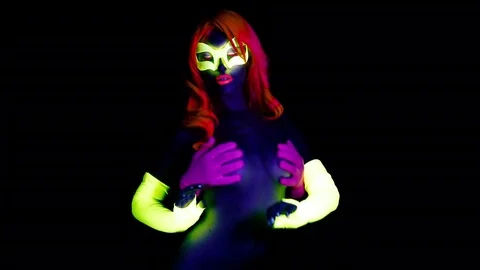 Glow uv neon sexy disco female cyber doll robot electronic toy Stock Footage 74396044