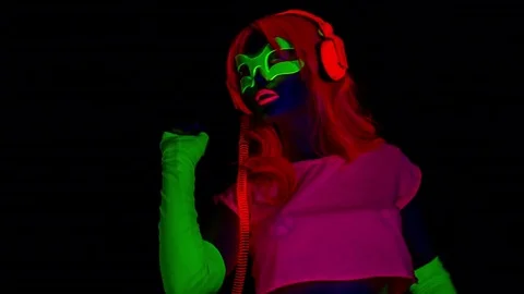 Glow uv neon sexy disco female cyber doll robot electronic toy Stock Footage 75009944