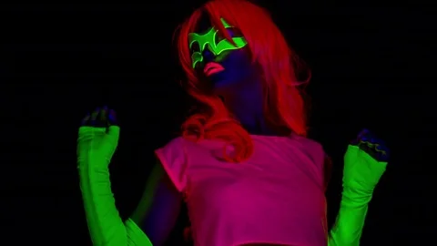 Glow uv neon sexy disco female cyber doll robot electronic toy Stock Footage 75010031