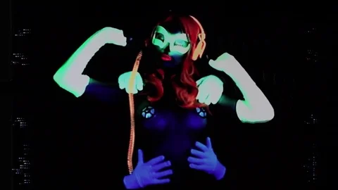 Glow uv neon sexy disco female cyber doll robot electronic toy glitch Stock Footage 78583199