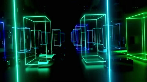 Glow wireframes. Hi-tech neon sci-fi tunel. Trendy neon glow lines form pattern Stock Footage 201562523