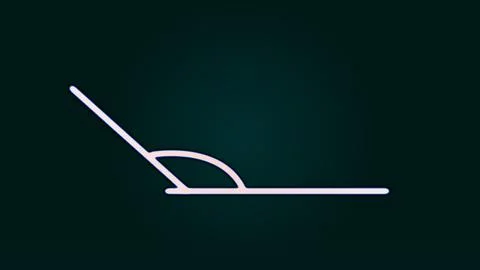 Glowing 135-degree angle simple geometrcal icon. White neon on a black back.. Ilustración de archivo