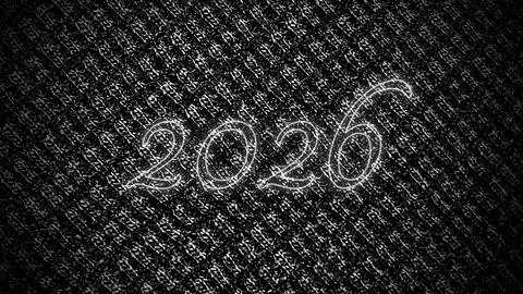 Glowing 2026 Neon Number Script Black Textile Background Stock Illustration
