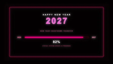Glowing 2027 new year countdown loading bar animation with pink neon text a.. Stock Footage 345626786
