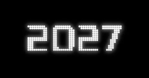 Glowing 2027 numbers flickering with glitch effect on black background Vidéo 346251832