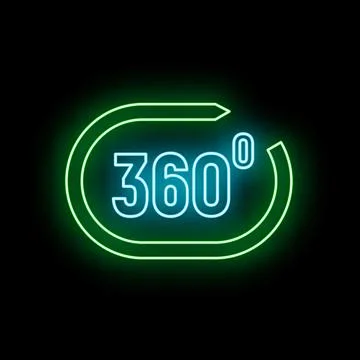 Glowing 360 degree virtual reality panoramic view icon Illustrazione stock