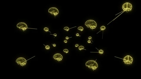 Glowing 3D brains connected network Stock Footage 120000956