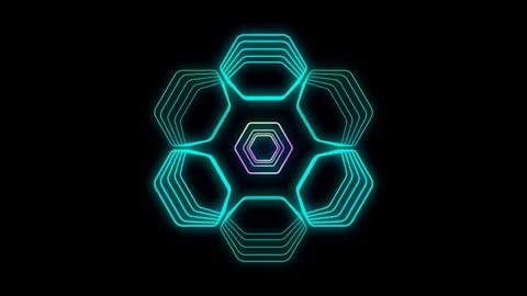 Glowing 3D geometric looping hexagons UI shape Stock Footage 79090407