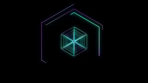Glowing 3D geometric looping hexagons UI shape Stock Footage 79096973