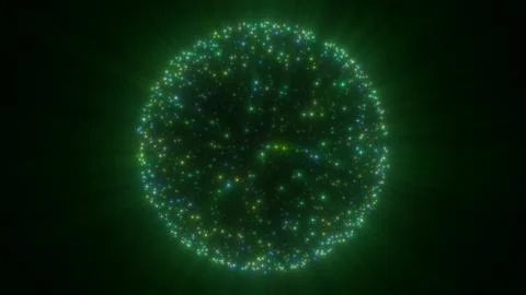 A glowing 3D grid sphere with intersecting neon green lines, representing advanc Stock Illustration