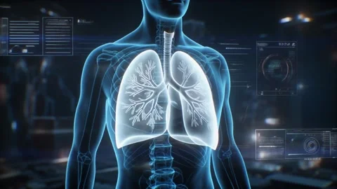 Glowing 3D hologram of human lungs anatomy Stock Footage 338321467