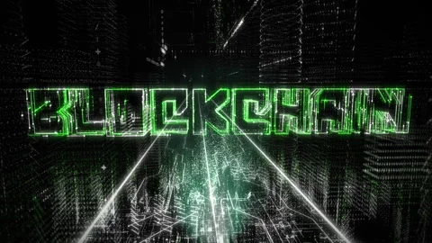 Glowing 3D letters create the word Blockchain inside the digital world Stock Footage 273747578