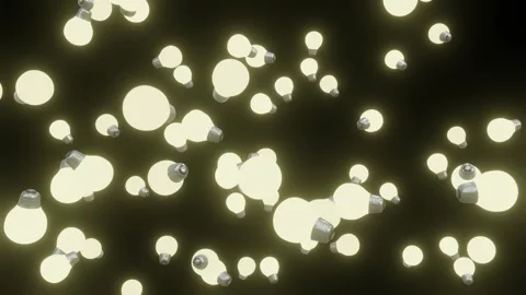 Glowing 3D Light Bulbs Flying and Scattering on Black Background Video stock 337954844