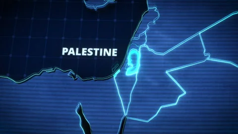 Glowing 3D Map Of Palestine For Geopolitical News Broadcast Stock-Footage 336122369