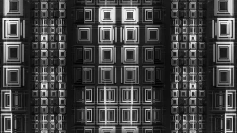 Glowing 3d silver monochrome box frame pattern rotating, vj loop background Stock Footage 288307003