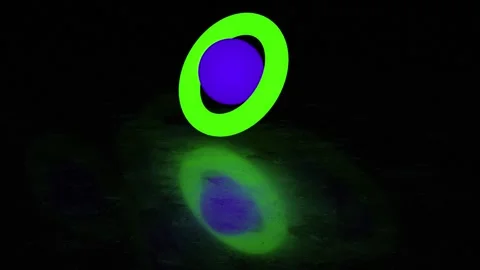 Glowing 3D Torus Rotating Along a Sphere. Reflective Floor. Glowing 3D Animation Video stock 280006133