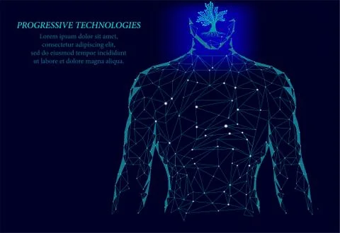 A glowing 3D tree instead of a human brain with an interesting construction s Stock Illustration