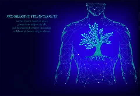 A glowing 3D tree instead of human lungs of a person with an interesting desi Stock Illustration