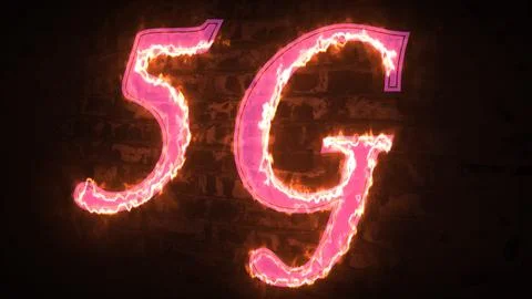 Glowing 5G backdrop. Fire Light Texture 3D 5G Cellular Network Animation. 5.. 写真素材