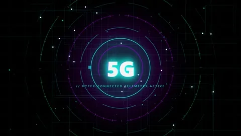 Glowing 5G Network Logo with Futuristic Cyber UI Grid Loop Vídeo Stock 343624606