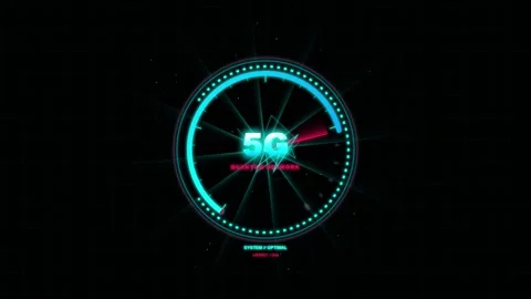 Glowing 5G Network Logo with Futuristic Speedometer Telemetry UI Видео 343727173