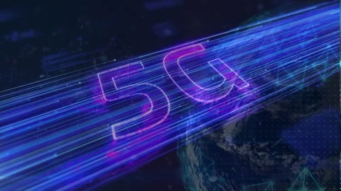 Glowing 5G Network Sign with High-Speed Light Trails Over Digital Earth Vidéo 336478439