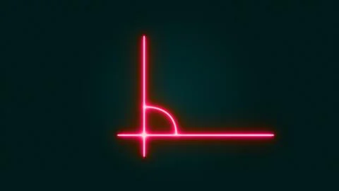 Glowing 90-degree angle simple icon. Purple neon on a black background. Mat.. Ilustración de archivo