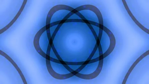 Glowing abstract atom blueprint visualization on vibrant scientific yellow .. Stock Footage 336504841