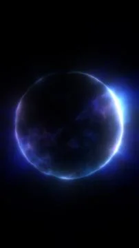 Glowing abstract blue sphere with plasma energy texture on dark background, s Illustrazione stock