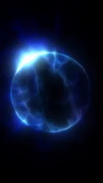 Glowing abstract blue sphere with plasma energy texture on dark background,.. Stock Illustration
