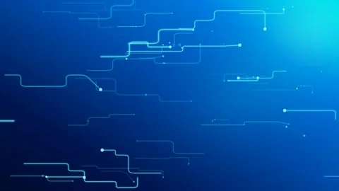 Glowing abstract circuit lines and nodes connecting on a blue gradient plan.. Stock Footage 345453795