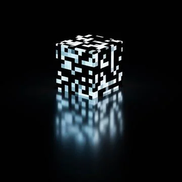 Glowing abstract cube with retro pixel texture 3d render illustration Stock Illustration
