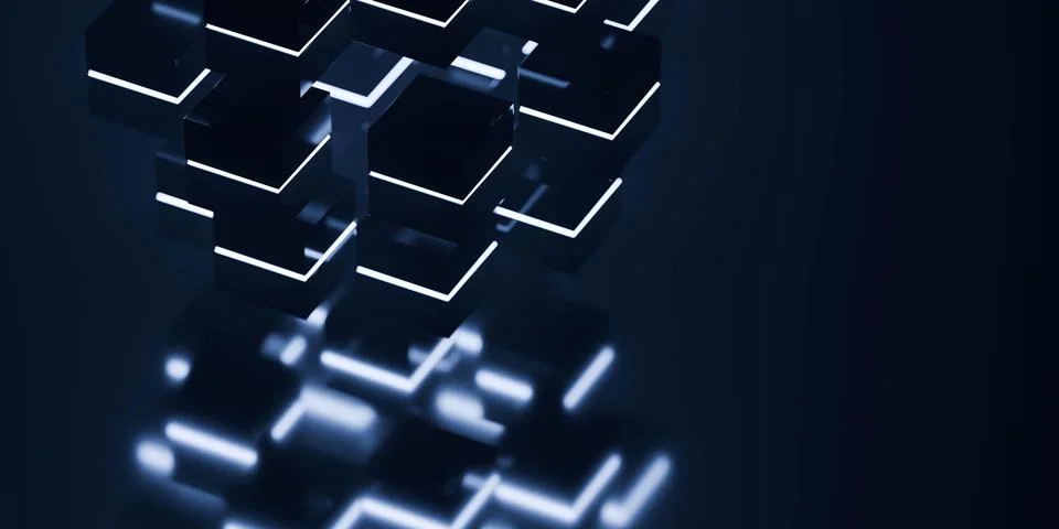 Glowing abstract cubes on dark background Illustrazione stock