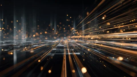 Glowing abstract digital lines flow across a black background Video stock 315960496