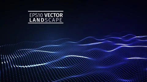 Glowing abstract digital wave particles. Futuristic vector illustration. HUD Illustrazione stock