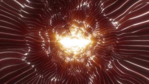 Glowing abstract energy core with white and golden light bursting through r.. Stock Illustration