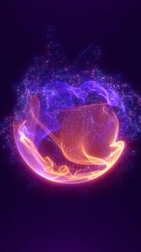 Glowing abstract energy sphere made of particles and flowing light waves in.. Stock Illustration