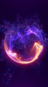 Glowing abstract energy sphere made of particles and flowing light waves in.. Stock Illustration
