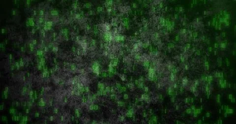 Glowing abstract field of green code glyphs filling virtual cyber backdrop, with Foto stock
