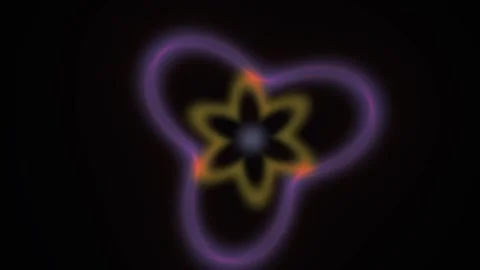 Glowing Abstract Flower Shape Pulsating with Neon Light on Black Background Stock Footage 344720438