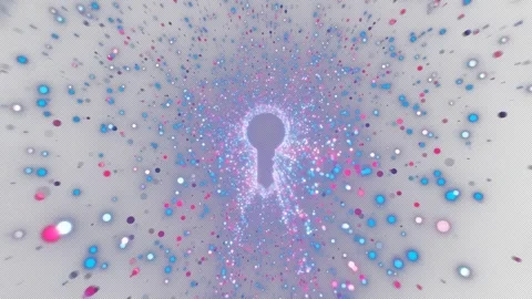 Glowing abstract keyhole with cosmic particles and light trails Stock Footage 319858065