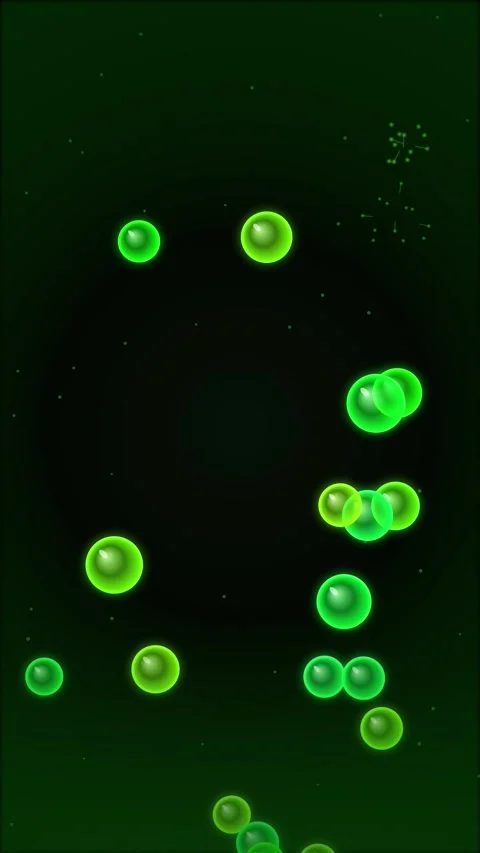 Glowing abstract neon bubbles float on dark green background Stock Footage 345493311