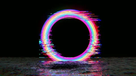 Glowing abstract neon ring pulse on black background, digital animation, se.. Видео 342046076
