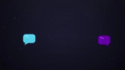 Glowing abstract neon speech bubbles pop up on dark background Stock Footage 344516481