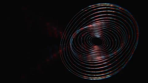 Glowing abstract neon wireframe rings rotating on dark background Stock Footage 346659294